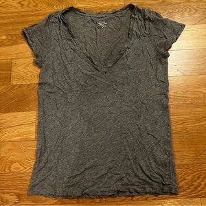J. Crew Gray V-Neck Cap Sleeve Fitted T-Shirt
